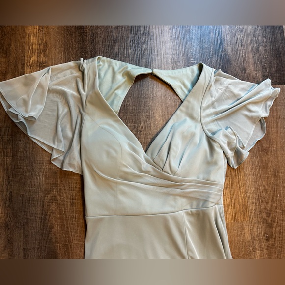 Azazie Induh Agave Bridesmaids Vneck Cutout Back Maxi Dress- Size 8 - Picture 6 of 8